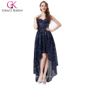 Grace Karin New Strapless Sweetheart Azul Marinho Curto Frente Longo Vestido Prom Prom com Sequins Brilhantes CL6240